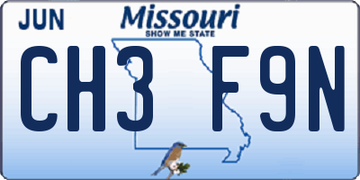 MO license plate CH3F9N