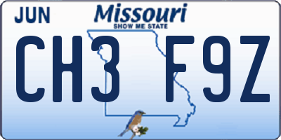 MO license plate CH3F9Z