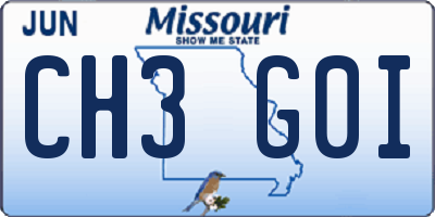 MO license plate CH3G0I