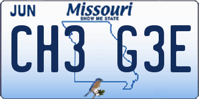 MO license plate CH3G3E