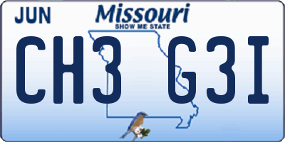 MO license plate CH3G3I