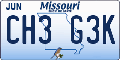 MO license plate CH3G3K