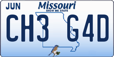 MO license plate CH3G4D