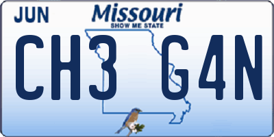 MO license plate CH3G4N