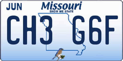 MO license plate CH3G6F