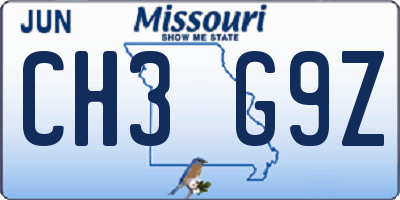 MO license plate CH3G9Z