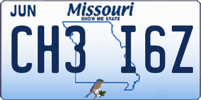 MO license plate CH3I6Z