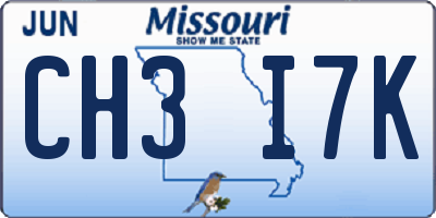 MO license plate CH3I7K