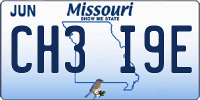 MO license plate CH3I9E