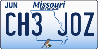 MO license plate CH3J0Z