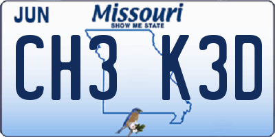 MO license plate CH3K3D