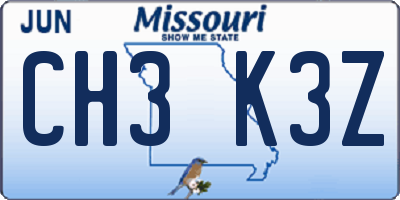 MO license plate CH3K3Z