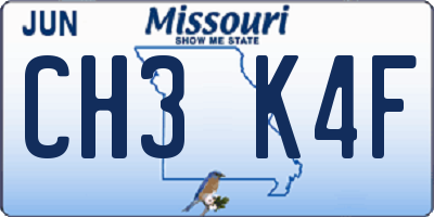 MO license plate CH3K4F