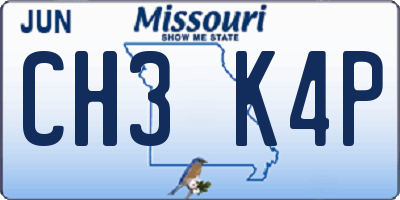 MO license plate CH3K4P