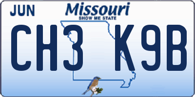 MO license plate CH3K9B