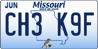 MO license plate CH3K9F