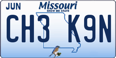 MO license plate CH3K9N