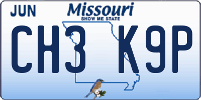 MO license plate CH3K9P