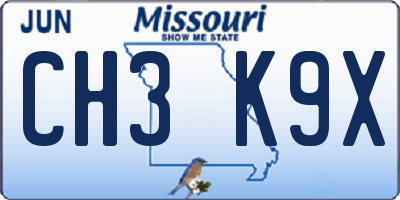 MO license plate CH3K9X