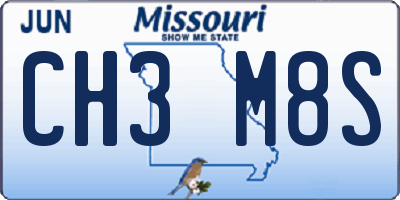 MO license plate CH3M8S