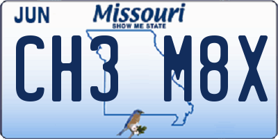 MO license plate CH3M8X