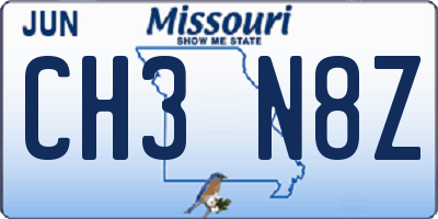 MO license plate CH3N8Z