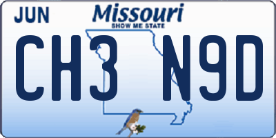 MO license plate CH3N9D