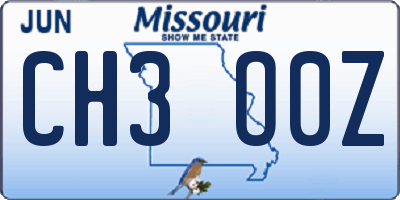 MO license plate CH3O0Z