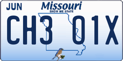 MO license plate CH3O1X