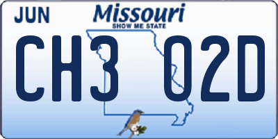 MO license plate CH3O2D