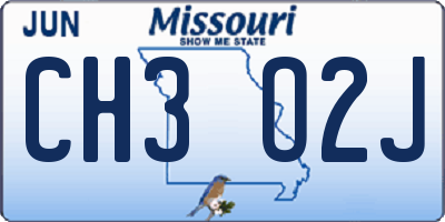 MO license plate CH3O2J