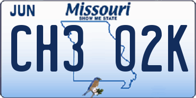 MO license plate CH3O2K