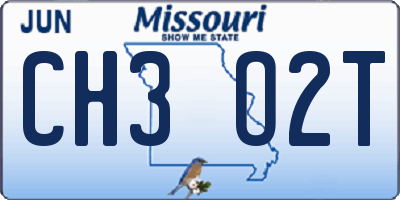 MO license plate CH3O2T