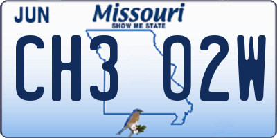 MO license plate CH3O2W