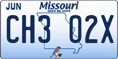 MO license plate CH3O2X