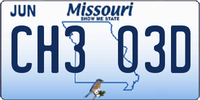 MO license plate CH3O3D