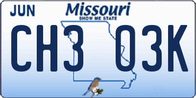 MO license plate CH3O3K