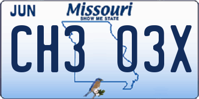 MO license plate CH3O3X