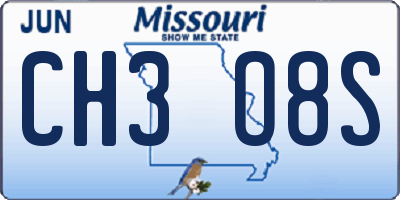 MO license plate CH3O8S