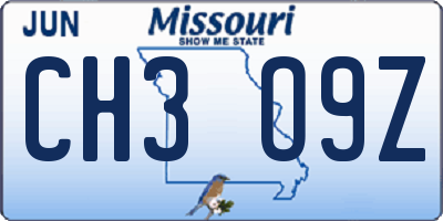 MO license plate CH3O9Z