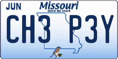MO license plate CH3P3Y