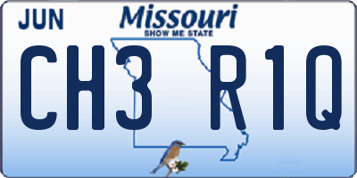 MO license plate CH3R1Q