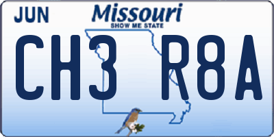 MO license plate CH3R8A