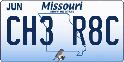 MO license plate CH3R8C