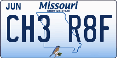 MO license plate CH3R8F