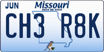 MO license plate CH3R8K