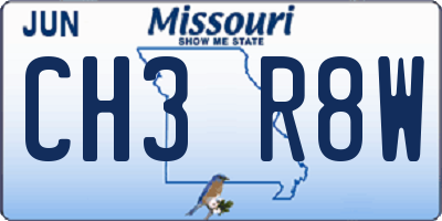 MO license plate CH3R8W