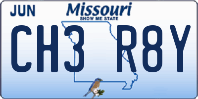 MO license plate CH3R8Y