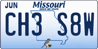 MO license plate CH3S8W