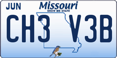 MO license plate CH3V3B